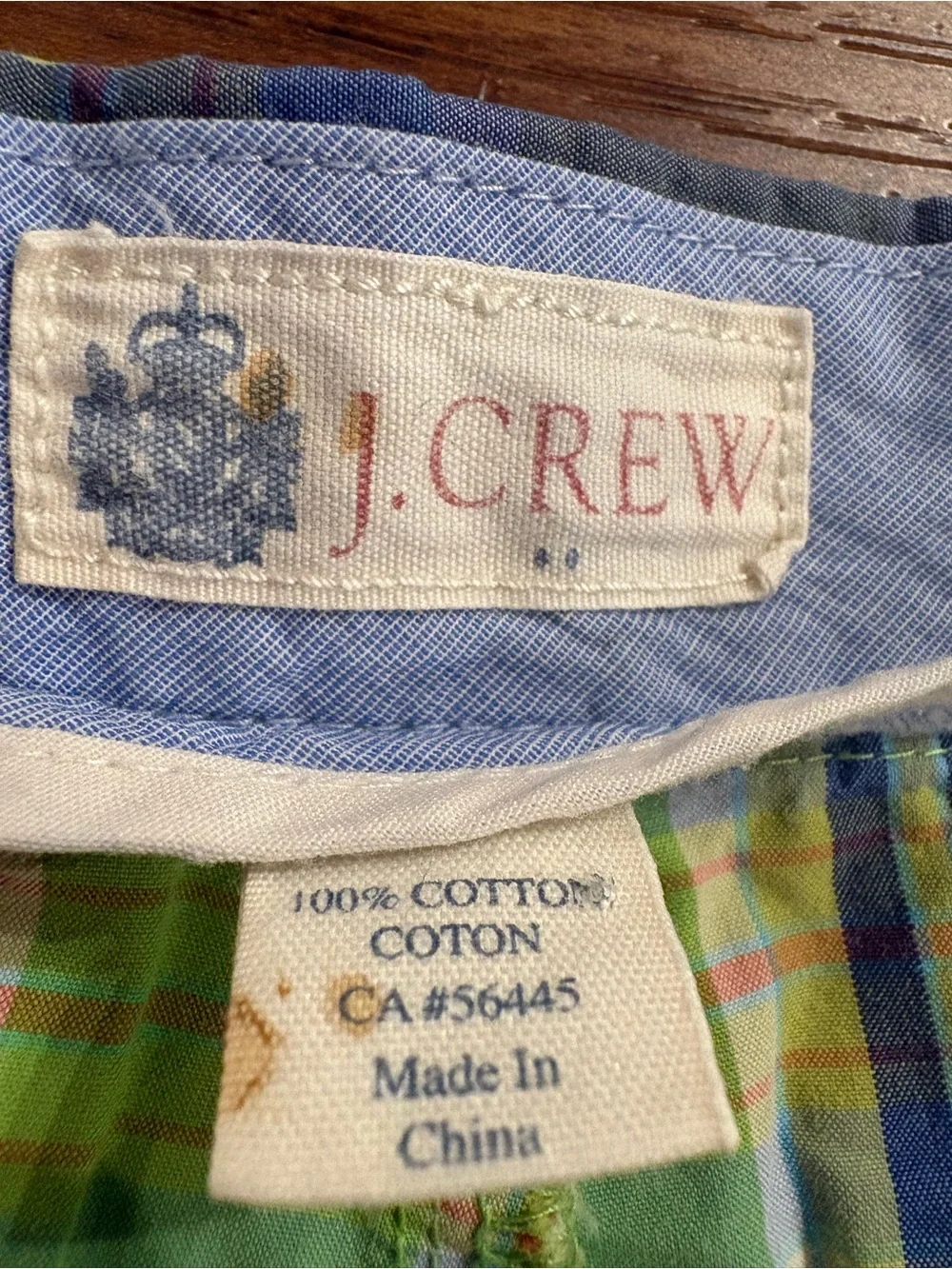 J.Crew Men’s Madras Plaid Cotton Shorts Green Blue Size 35